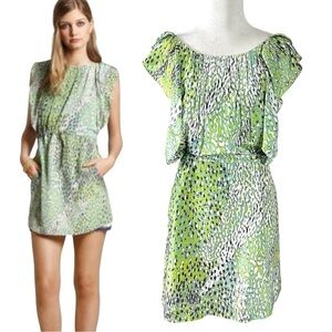 Anthropologie Green and White Mini Dress